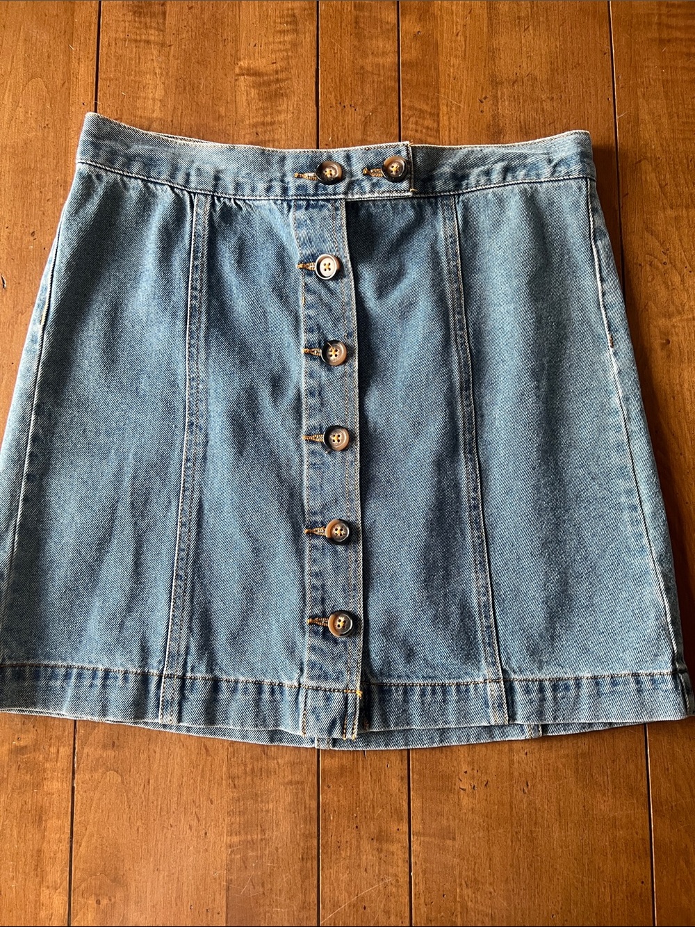 Forever 21 Light Blue Button-Front Denim Mini Skirt